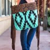 American Darling Concealed Carry Turquoise Aztec Fringe Crossbody Handbag