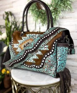 Myra Concealed Carry Turquoise Embossed Aztec Handbag