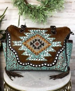 Myra Concealed Carry Turquoise Embossed Aztec Handbag