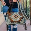 Myra Concealed Carry Turquoise Embossed Aztec Handbag