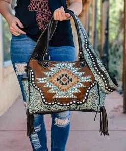 Myra Concealed Carry Turquoise Embossed Aztec Handbag