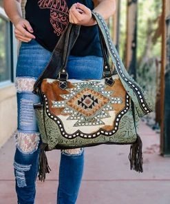Myra Concealed Carry Turquoise Embossed Aztec Handbag