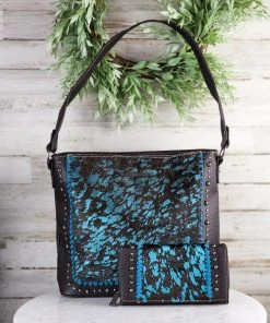 Montana West Concealed Carry Turquoise Metallic Cowhide Hobo Wallet & Handbag Handbags & Wallets