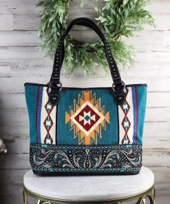 Montana West Concealed Carry Turquoise Tooled Tapestry Tote Handbag Handbags & Wallets