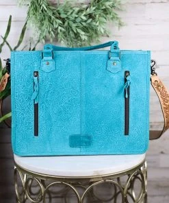American Darling Concealed Carry Turquoise Tooled Tote Handbag
