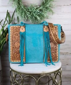 American Darling Concealed Carry Turquoise Tooled Tote Handbag