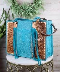 American Darling Concealed Carry Turquoise Tooled Tote Handbag