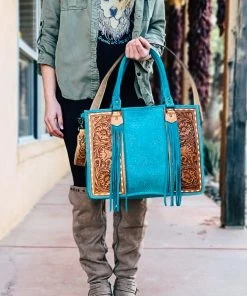 American Darling Concealed Carry Turquoise Tooled Tote Handbag