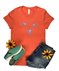 The Cinchy Cowgirl CLEARANCE GRAPHICS Coral Funny Cow Short Sleeve Graphic Tee