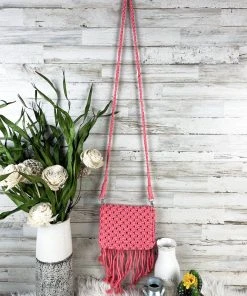 Stylish Tassels & Fringe Coral Macramé Crossbody Handbag - MEGA SALE -The Cinchy Cowgirl Store CoralMacrameSmallCrossbodyHandbag3 1080x