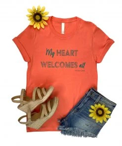 The Cinchy Cowgirl Coral My Heart Welcomes All Short Sleeve Tee Clothing