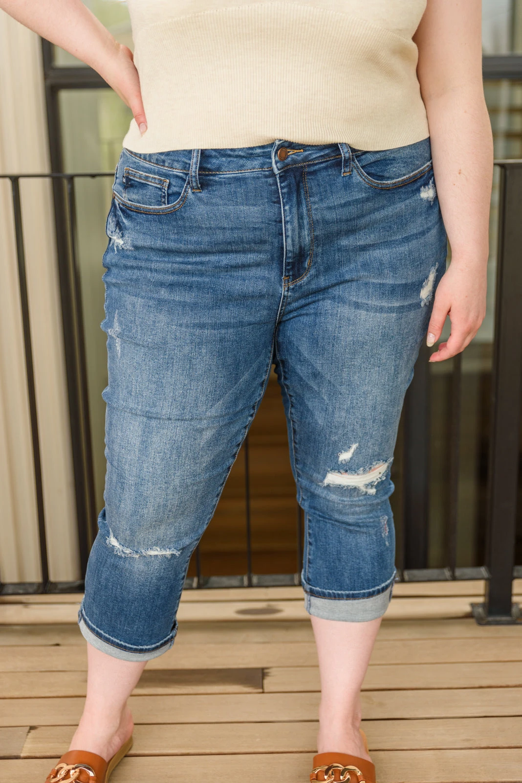 Ave Shops New Arrivals Courtney Mid-Rise Cuffed Capri - Stylish Women's Bottoms & Jeans 9 Ave Shops New Arrivals Courtney Mid-Rise Cuffed Capri