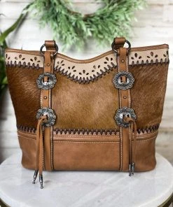 Trenditions Handbags & Wallets Brown Cowhide & Whipstitch Conceal Carry Handbag