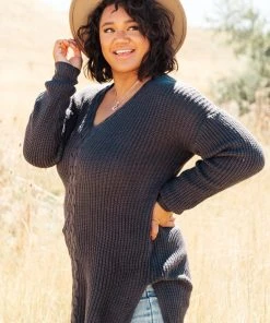 Ave Shops Cozy Cottage Split Hem Top Cardigans, Sweaters, Outerwear