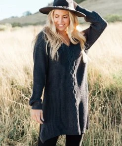 Ave Shops Cozy Cottage Split Hem Top Cardigans, Sweaters, Outerwear