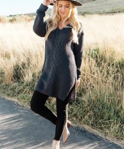 Ave Shops Cozy Cottage Split Hem Top Cardigans, Sweaters, Outerwear