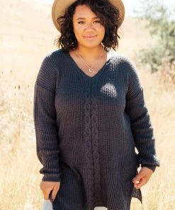 Ave Shops Cozy Cottage Split Hem Top Cardigans, Sweaters, Outerwear