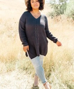 Ave Shops Cozy Cottage Split Hem Top Cardigans, Sweaters, Outerwear