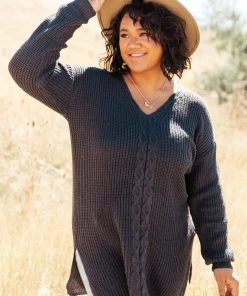 Ave Shops Cozy Cottage Split Hem Top Cardigans, Sweaters, Outerwear