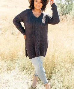 Ave Shops Cozy Cottage Split Hem Top Cardigans, Sweaters, Outerwear