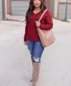Ave Shops Cozy Cropped Sweater In Cranberry