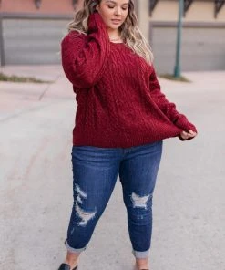 Ave Shops Cozy Cropped Sweater In Cranberry