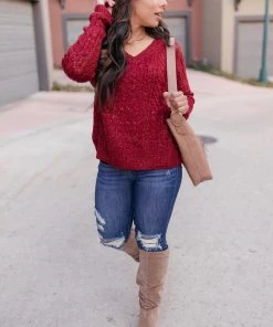 Ave Shops Cozy Cropped Sweater In Cranberry
