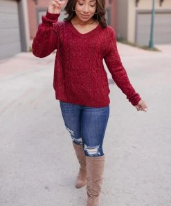Ave Shops Cozy Cropped Sweater In Cranberry
