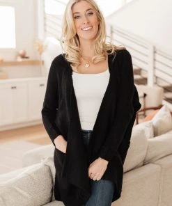 Ave Shops Cozy Nights Cardigan In Black Clothing