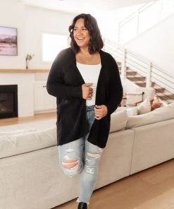 Ave Shops Cozy Nights Cardigan In Black Clothing
