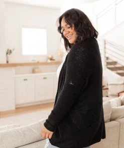 Ave Shops Cozy Nights Cardigan In Black Clothing