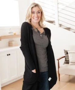 Ave Shops Cozy Nights Cardigan In Black Clothing