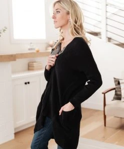 Ave Shops Cozy Nights Cardigan In Black Clothing
