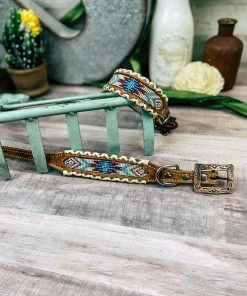 Shiloh Horse & Dog Cream Stitched Aztec Beaded Dog Collar