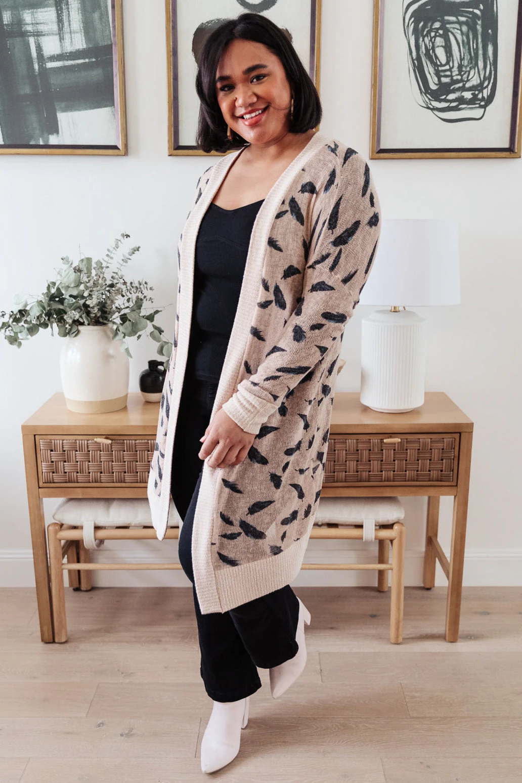 Ave Shops Dainty Feathers Cardigan - Lightweight Knit Sweater for Women 8 Ave Shops Clothing Dainty Feathers Cardigan