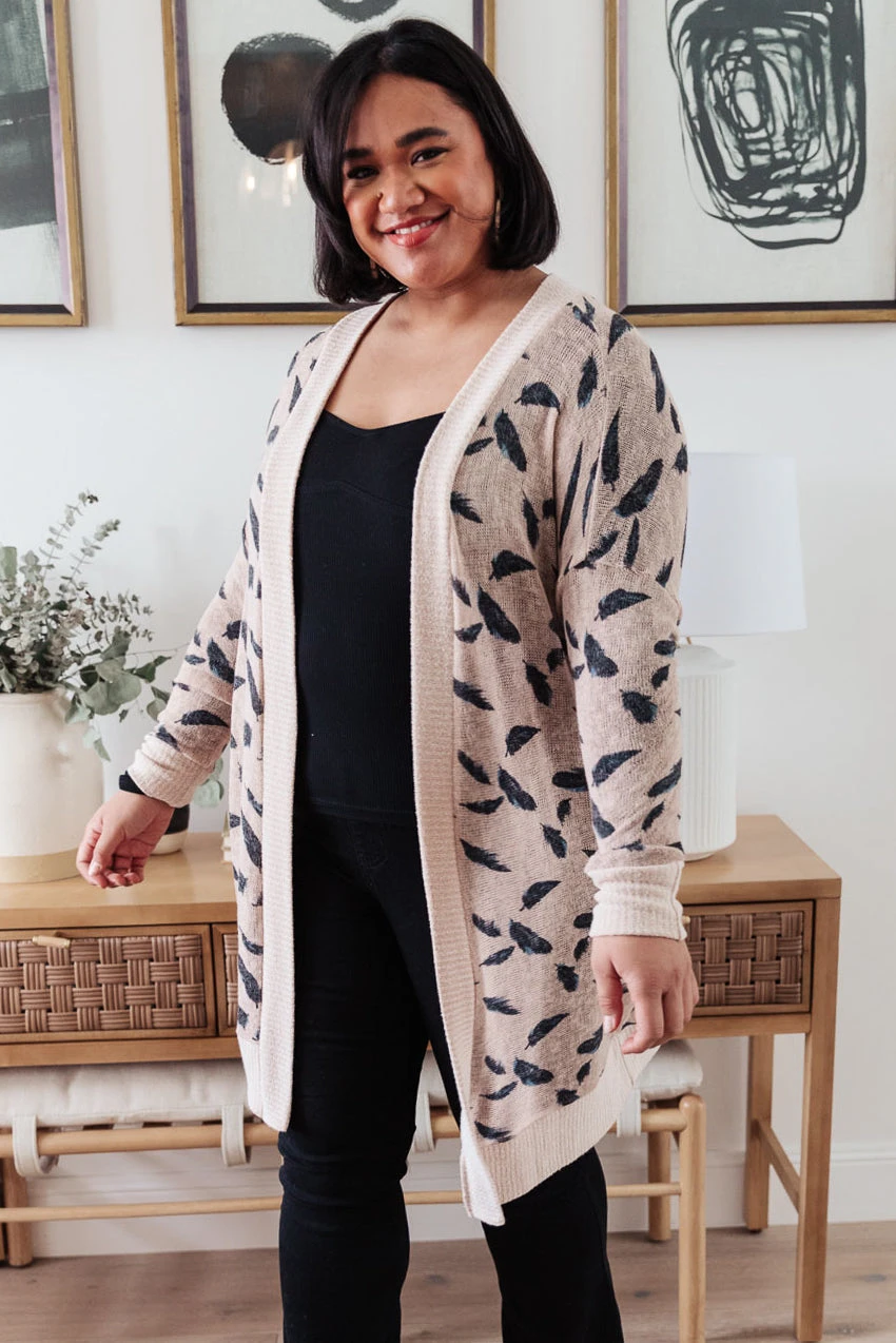 Ave Shops Dainty Feathers Cardigan - Lightweight Knit Sweater for Women 10 Ave Shops Clothing Dainty Feathers Cardigan