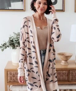 Ave Shops Dainty Feathers Cardigan - Lightweight Knit Sweater for Women 25 Ave Shops Clothing Dainty Feathers Cardigan