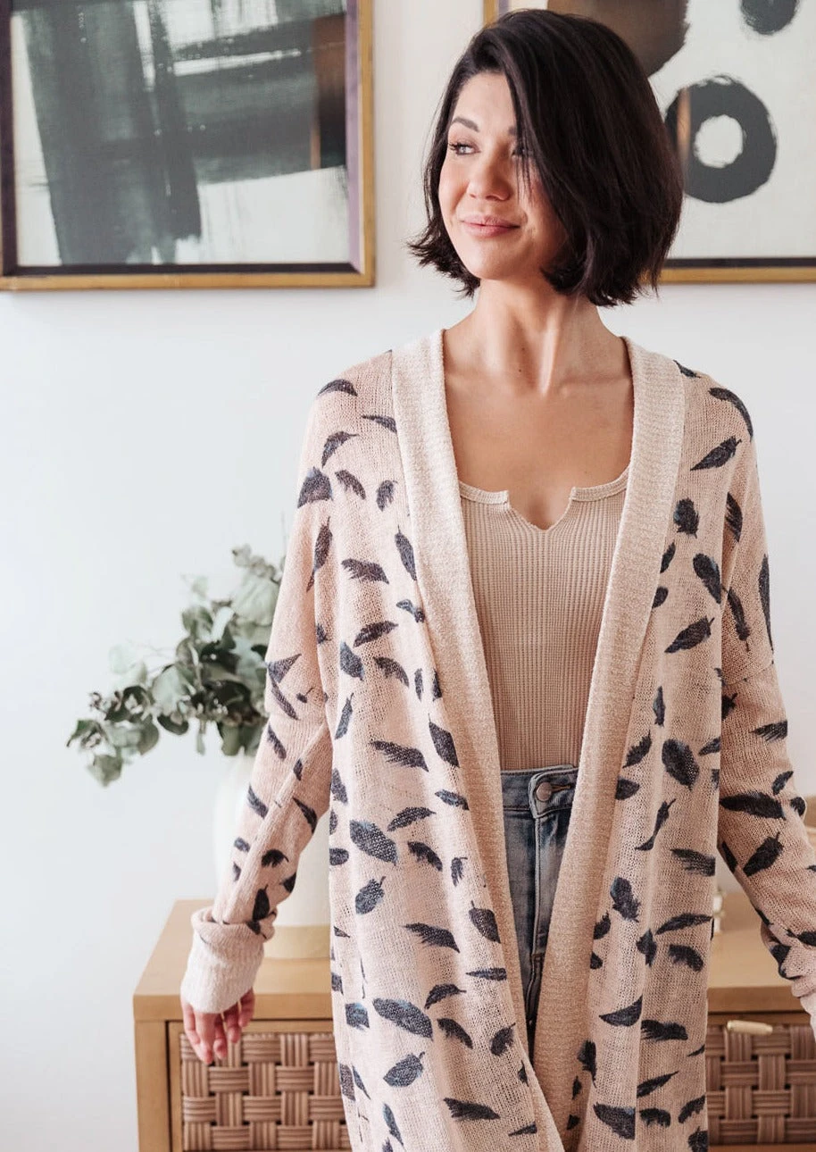 Ave Shops Dainty Feathers Cardigan - Lightweight Knit Sweater for Women 3 Ave Shops Clothing Dainty Feathers Cardigan