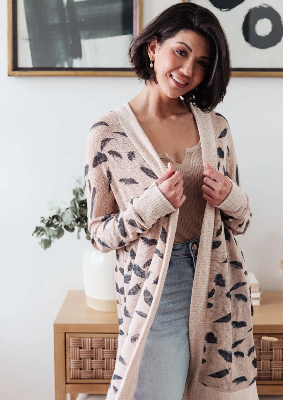 Ave Shops Dainty Feathers Cardigan - Lightweight Knit Sweater for Women 4 Ave Shops Clothing Dainty Feathers Cardigan