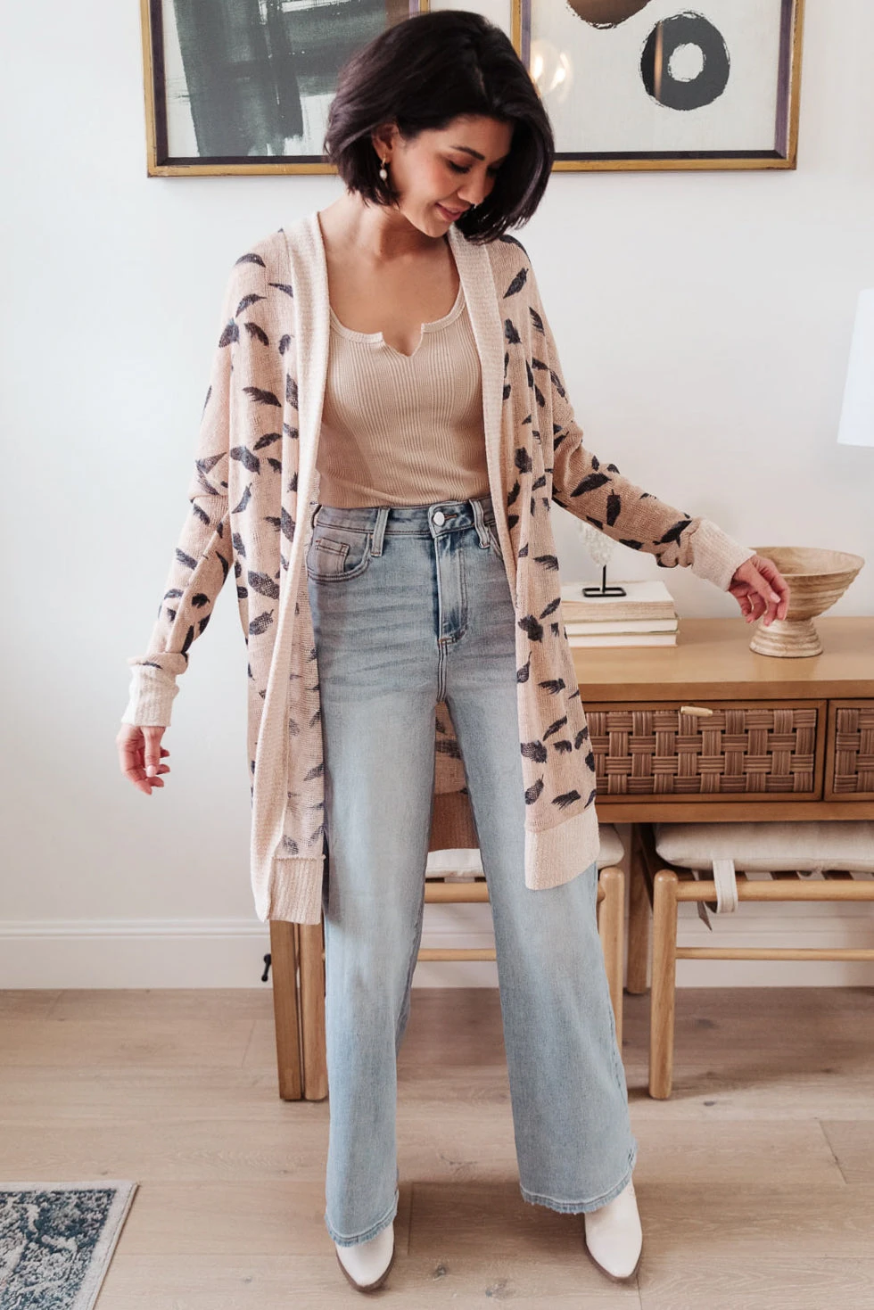 Ave Shops Dainty Feathers Cardigan - Lightweight Knit Sweater for Women 20 Ave Shops Clothing Dainty Feathers Cardigan