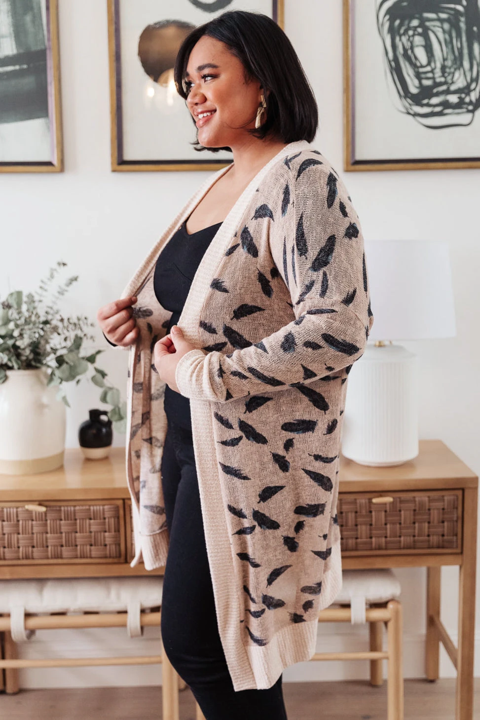 Ave Shops Dainty Feathers Cardigan - Lightweight Knit Sweater for Women 5 Ave Shops Clothing Dainty Feathers Cardigan