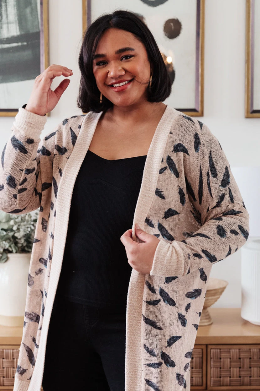 Ave Shops Dainty Feathers Cardigan - Lightweight Knit Sweater for Women 16 Ave Shops Clothing Dainty Feathers Cardigan