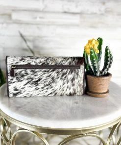 Myra Handbags & Wallets Dark Brown Spotted Twist Lock Cowhide Wallet