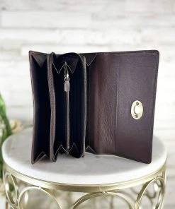 Myra Light Brown Spotted Twist Lock Cowhide Wallet – Stylish & Durable Handbag Accessory 7 Myra Handbags & Wallets Light Brown Spotted Twist Lock Cowhide Wallet