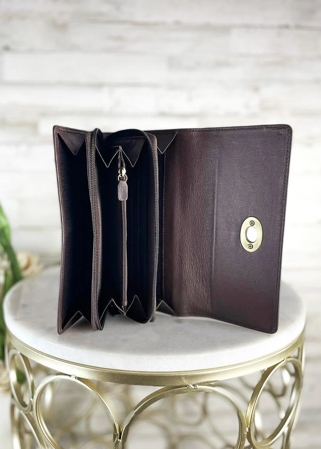 Myra Light Brown Spotted Twist Lock Cowhide Wallet – Stylish & Durable Handbag Accessory 5 Myra Handbags & Wallets Light Brown Spotted Twist Lock Cowhide Wallet