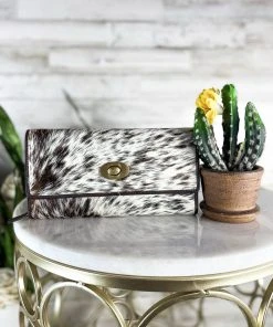 Myra Handbags & Wallets Dark Brown Spotted Twist Lock Cowhide Wallet