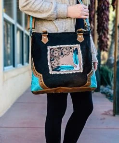 Myra Dark Cowhide Turquoise & Feathers Handbag Handbags & Wallets