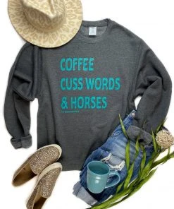 The Cinchy Cowgirl Clothing Dark Grey Coffee, Cuss Words & Horses Sweatshirt