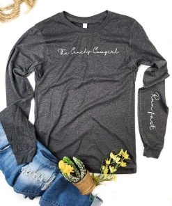 The Cinchy Cowgirl Dark Grey Long Sleeve Graphic Tee - Fast Run Design | TCC Graphic Tanks & Tees 8 The Cinchy Cowgirl Dark Grey Run Fast Long Sleeve Graphic Tee