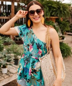 Ave Shops Women's Emerald Day Trip Blouse - Short Sleeve Tops & Blouses 23 Ave Shops Clothing Day Trip Blouse In Emerald